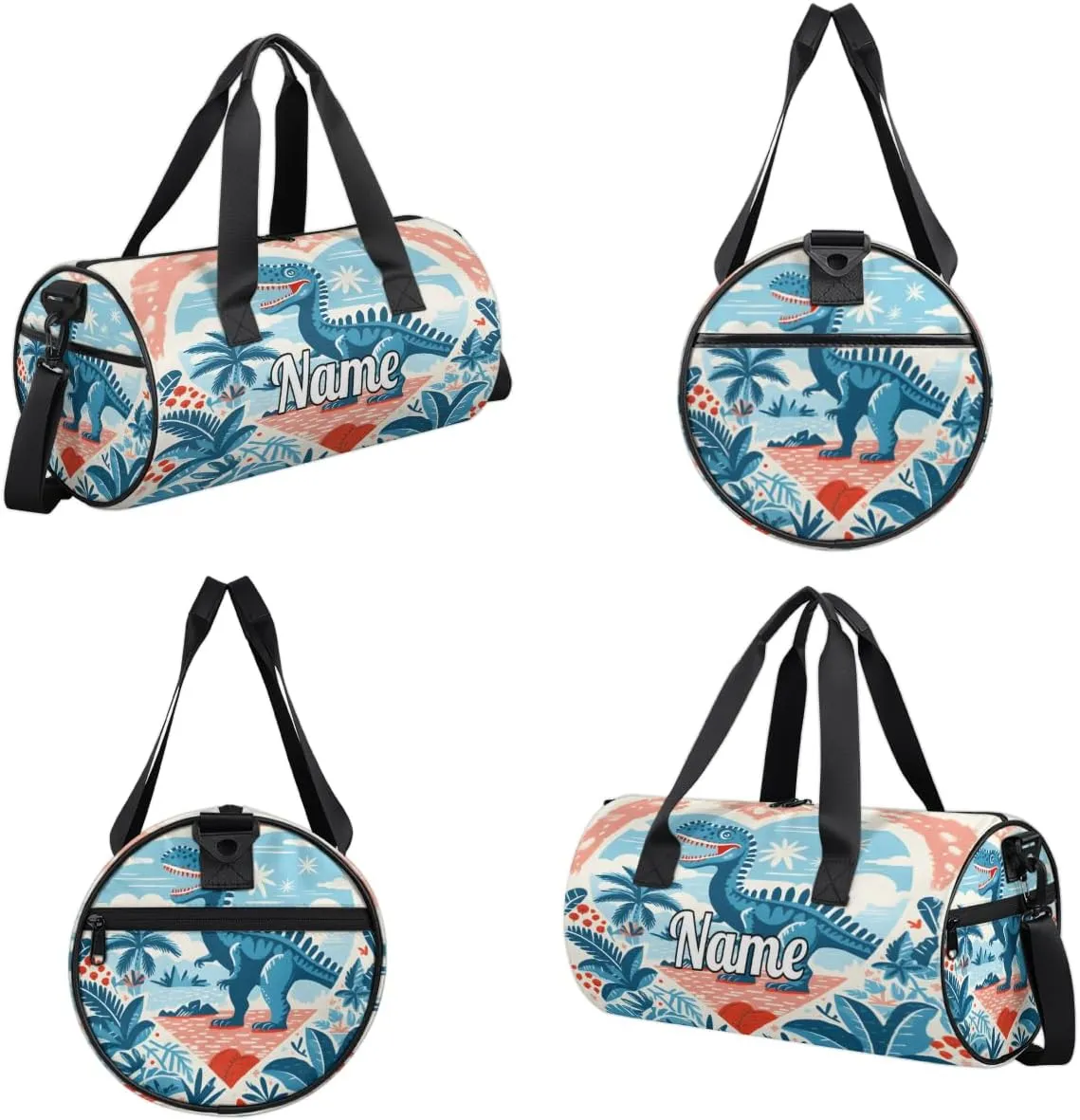 Cute Dance Bag Sport Duffel Gymnastics Sport Bags Custom Ballet Bag Overnight Weekender Bag Waterproof Pattern, Blue Dinosaur