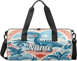 Cute Dance Bag Sport Duffel Gymnastics Sport Bags Custom Ballet Bag Overnight Weekender Bag Waterproof Pattern, Blue Dinosaur