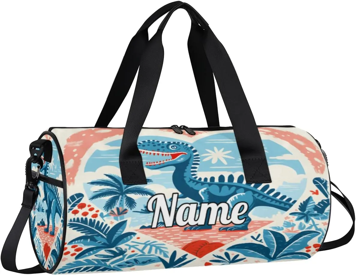 Cute Dance Bag Sport Duffel Gymnastics Sport Bags Custom Ballet Bag Overnight Weekender Bag Waterproof Pattern, Blue Dinosaur