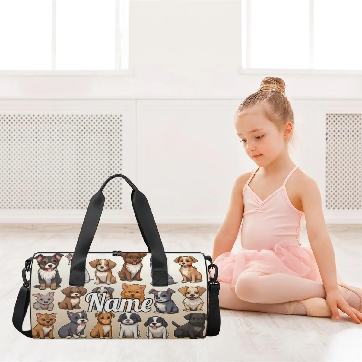 Cute Dance Bag Sport Duffel Gymnastics Sport Bags Custom Ballet Bag Overnight Weekender Bag Waterproof Pattern, Dog