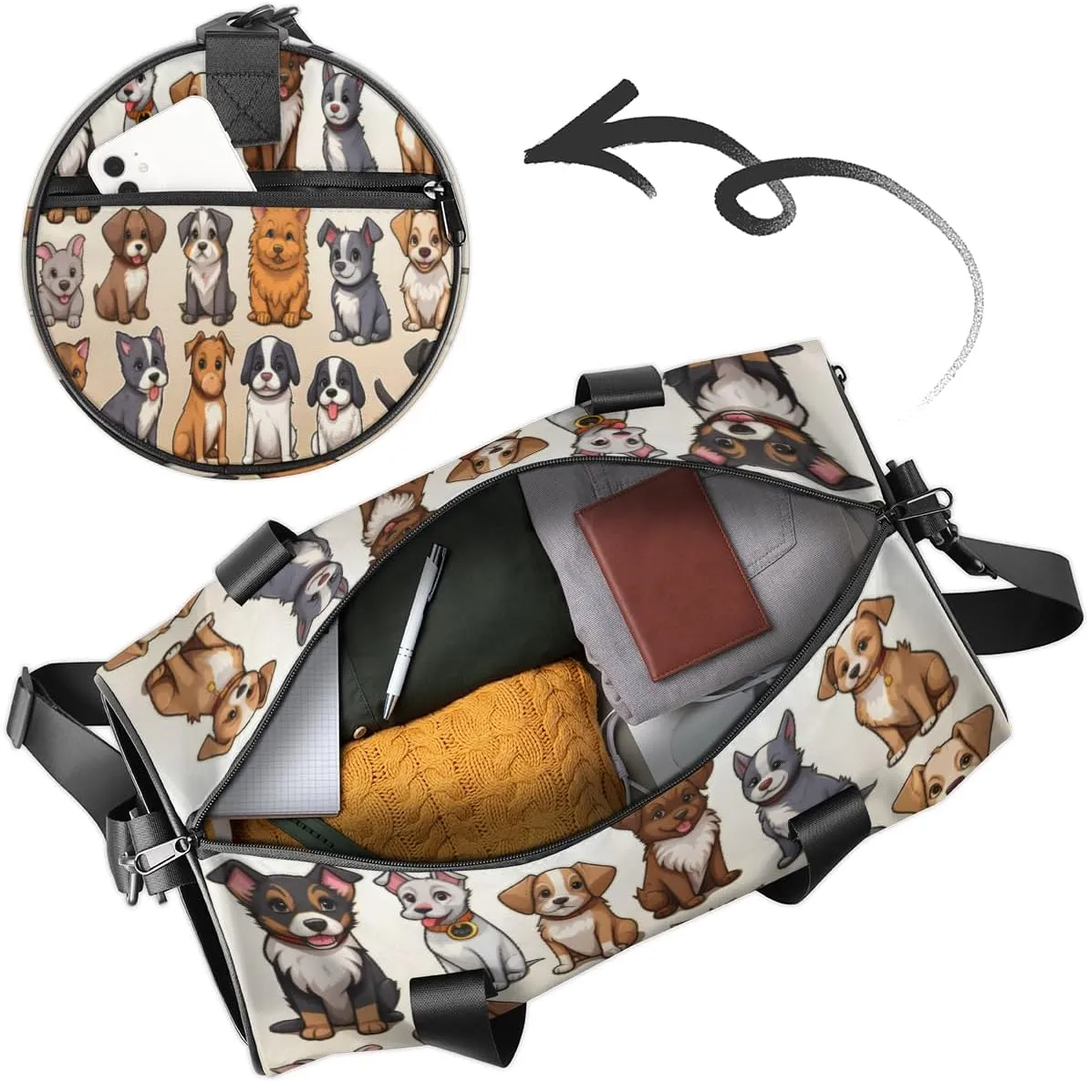 Cute Dance Bag Sport Duffel Gymnastics Sport Bags Custom Ballet Bag Overnight Weekender Bag Waterproof Pattern, Dog