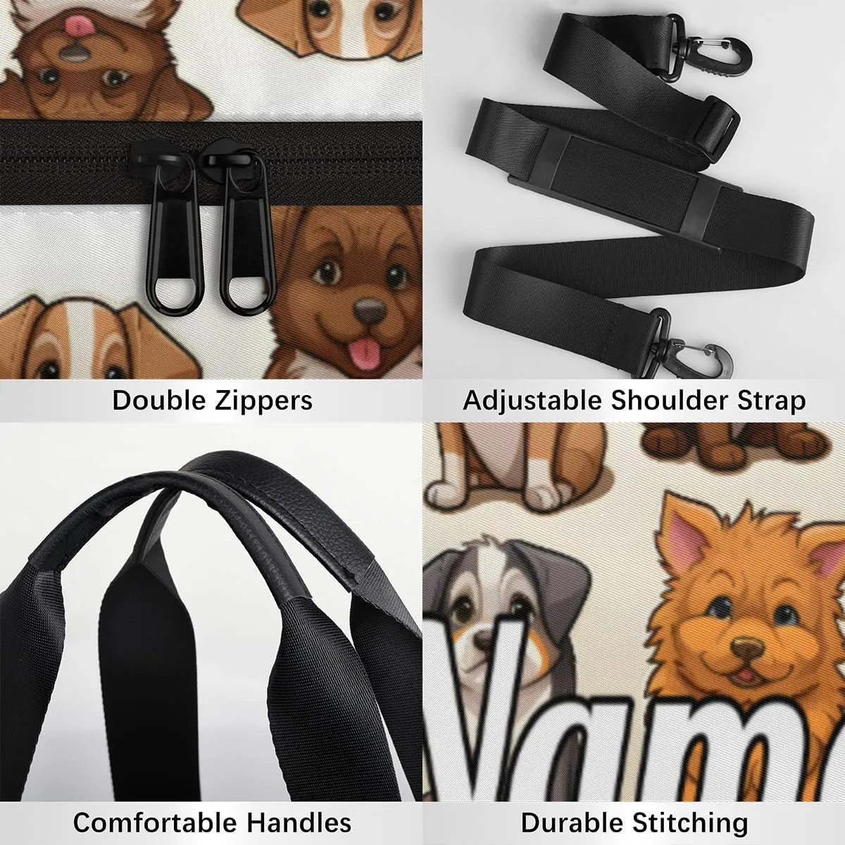 Cute Dance Bag Sport Duffel Gymnastics Sport Bags Custom Ballet Bag Overnight Weekender Bag Waterproof Pattern, Dog