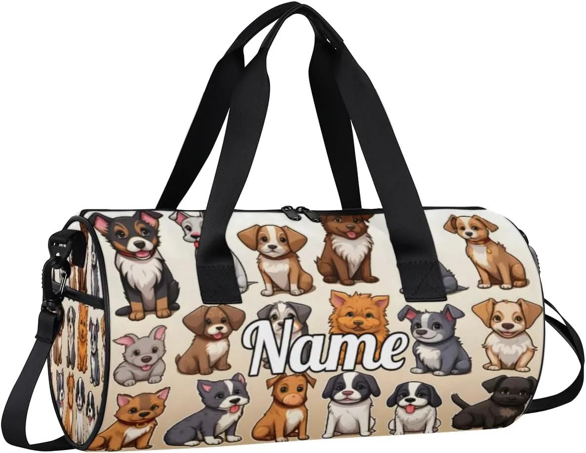 Cute Dance Bag Sport Duffel Gymnastics Sport Bags Custom Ballet Bag Overnight Weekender Bag Waterproof Pattern, Dog