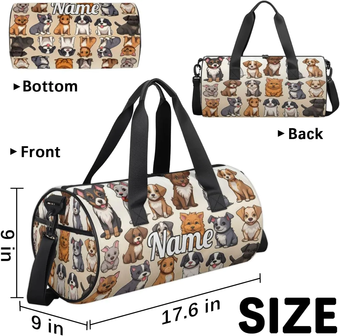 Cute Dance Bag Sport Duffel Gymnastics Sport Bags Custom Ballet Bag Overnight Weekender Bag Waterproof Pattern, Dog