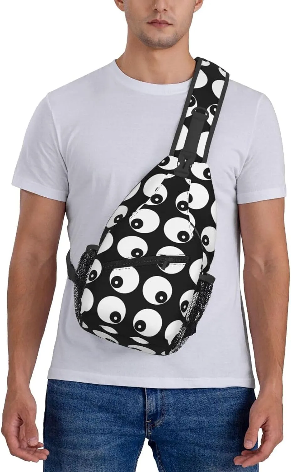 Cute Funny Cartoon Sketch Eyes Crossbody Bag Cross Chest Bag Adjustable Sling Backpack Sports Gym Shoulder Bags Travel Cycling Daypack Diagonally Casual Rucksack