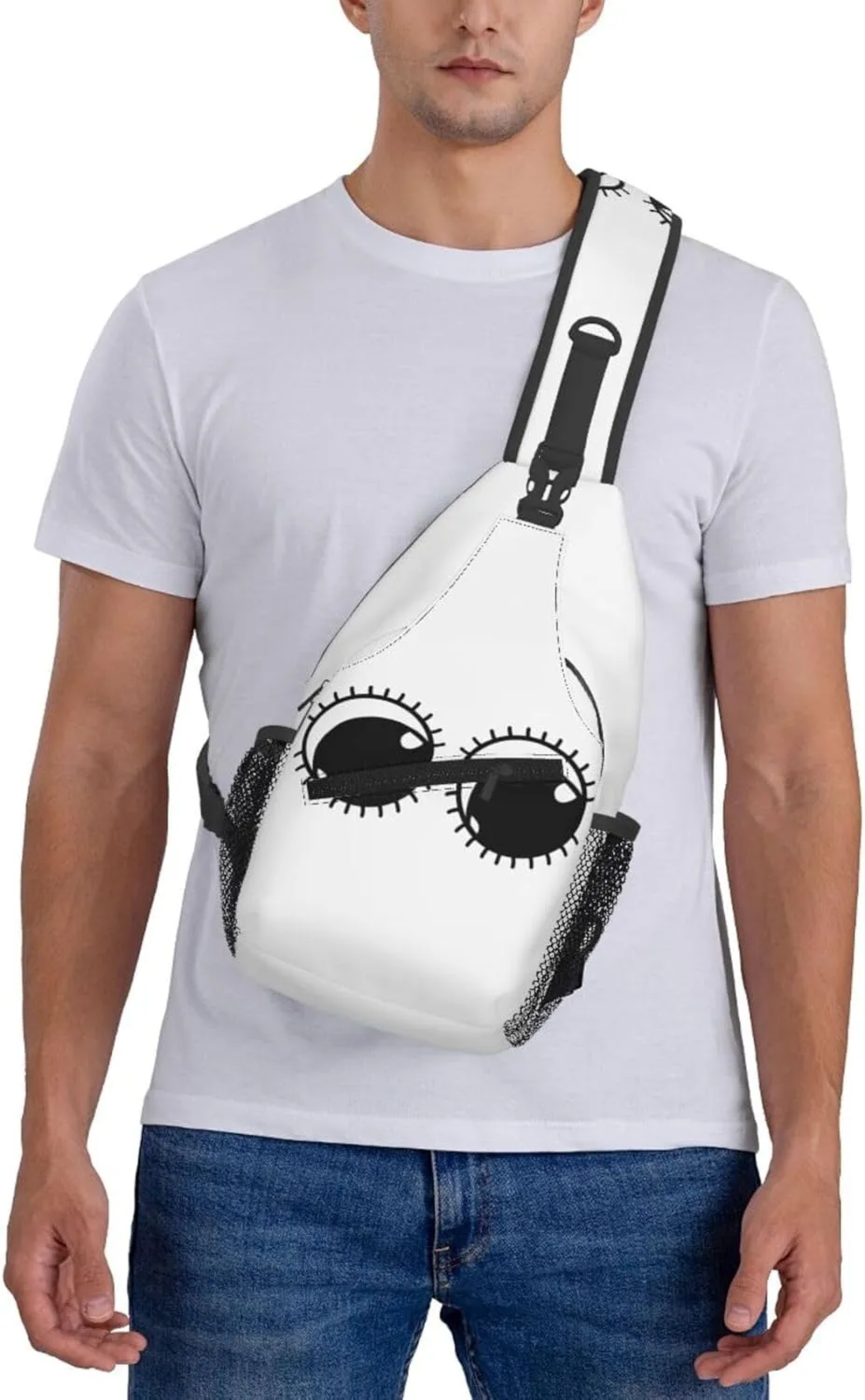 Cute Funny Cartoon Sketch Eyes Crossbody Bag Cross Chest Bag Adjustable Sling Backpack Sports Gym Shoulder Bags Travel Cycling Daypack Diagonally Casual Rucksack