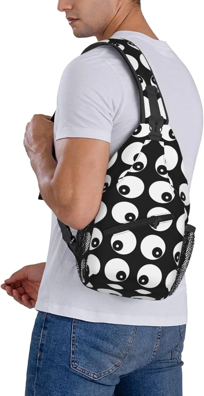 Cute Funny Cartoon Sketch Eyes Crossbody Bag Cross Chest Bag Adjustable Sling Backpack Sports Gym Shoulder Bags Travel Cycling Daypack Diagonally Casual Rucksack