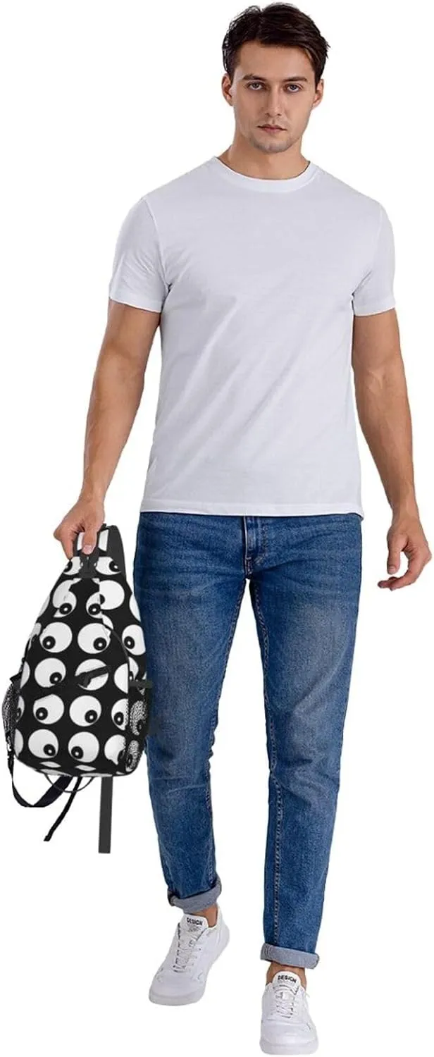 Cute Funny Cartoon Sketch Eyes Crossbody Bag Cross Chest Bag Adjustable Sling Backpack Sports Gym Shoulder Bags Travel Cycling Daypack Diagonally Casual Rucksack