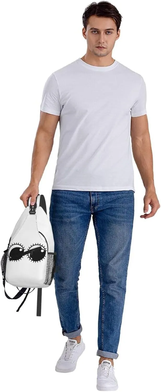 Cute Funny Cartoon Sketch Eyes Crossbody Bag Cross Chest Bag Adjustable Sling Backpack Sports Gym Shoulder Bags Travel Cycling Daypack Diagonally Casual Rucksack