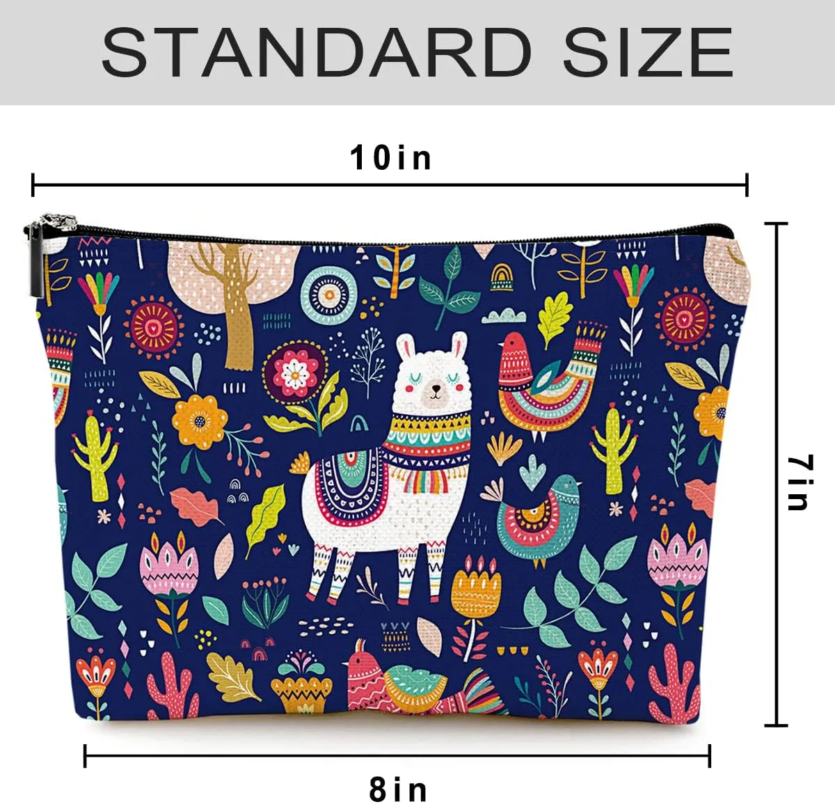 Cute Makeup Bag for Purse Canvas Waterproof Funny Cosmetic Bags for Women Zipper Travel Toiletry Pouch-Alpaca Makeup Bags-Navy