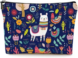 Cute Makeup Bag for Purse Canvas Waterproof Funny Cosmetic Bags for Women Zipper Travel Toiletry Pouch-Alpaca Makeup Bags-Navy