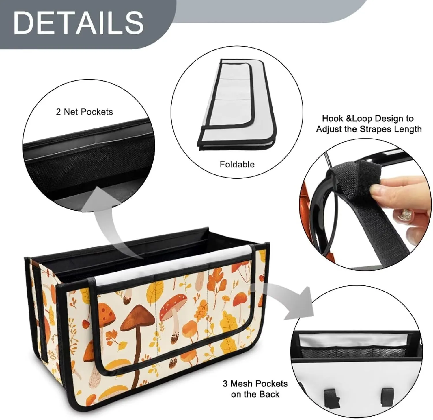 Cute Mushroom Rollator Bag with Storage Pockets Walker Basket Walker Accessories Walker Bags for Folding Walker for Elderly Gifts