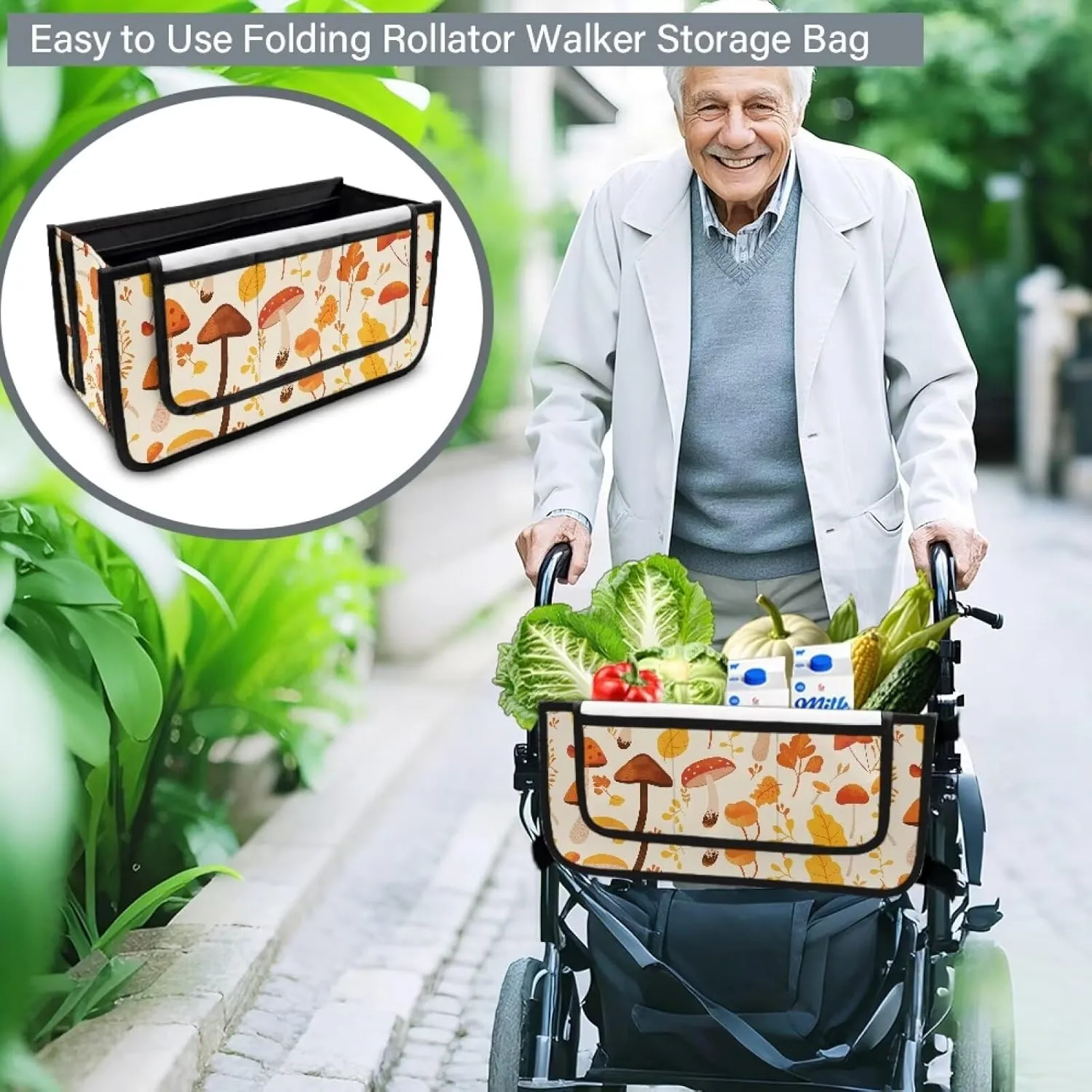Cute Mushroom Rollator Bag with Storage Pockets Walker Basket Walker Accessories Walker Bags for Folding Walker for Elderly Gifts