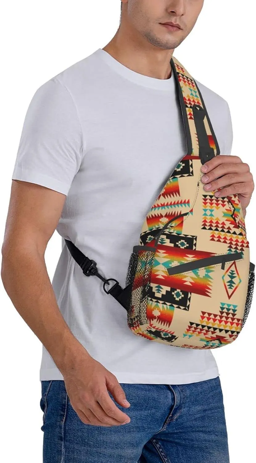 Cute Native American Sling Backpack Casual Indian Chest Bags Crossbody Travel Hiking Daypack For Women Men