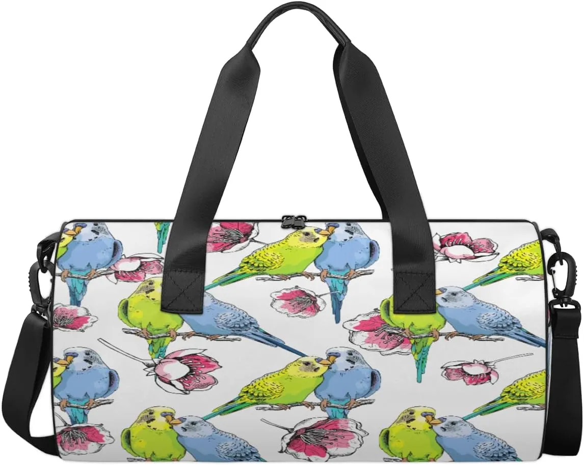 Cute Parrot Flower Sports Gym Bag Workout Lightweight Duffel Bags Shoulder Weekender Bag Travel Duffel Bag for Men and Women(Tropic Bird Pattern)