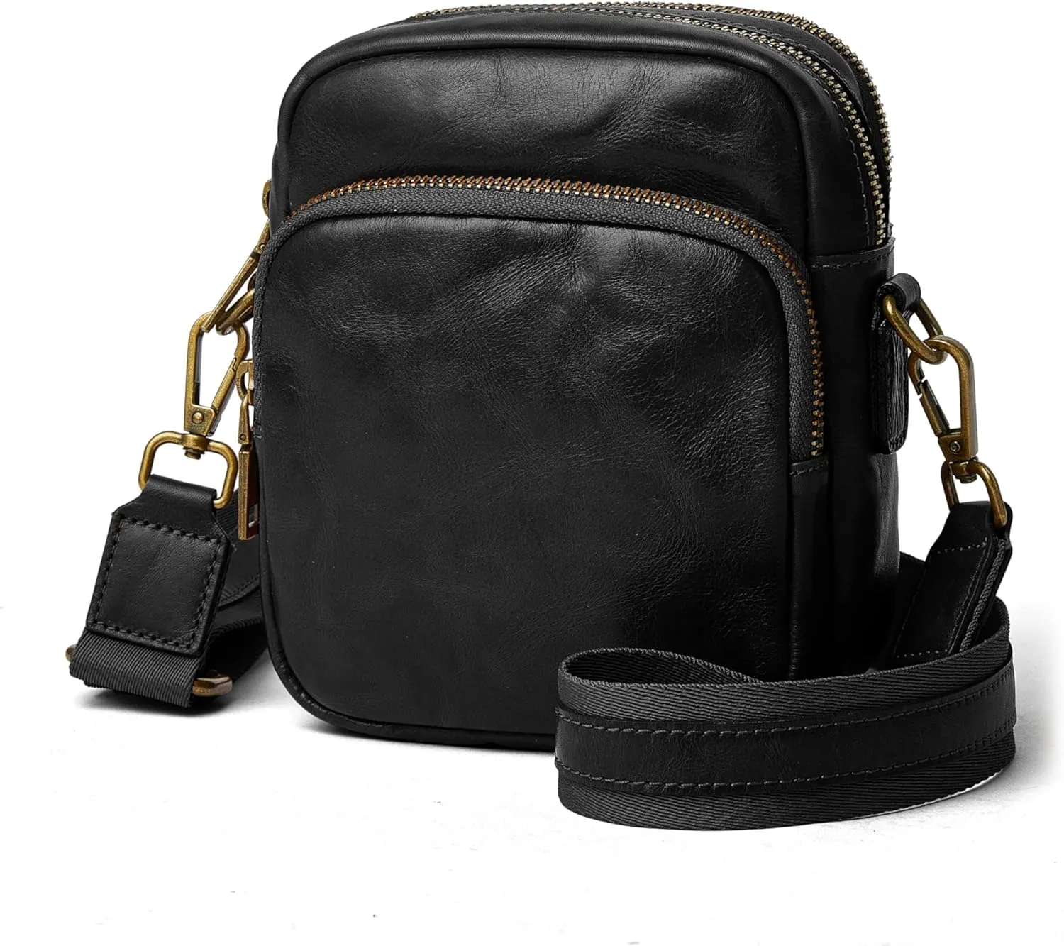 DAILANDO Small Genuine Leather Crossbody Bags for Women Vintage Triple Zip Cell Phone Shoulder Bag With Adjustable Long Strap