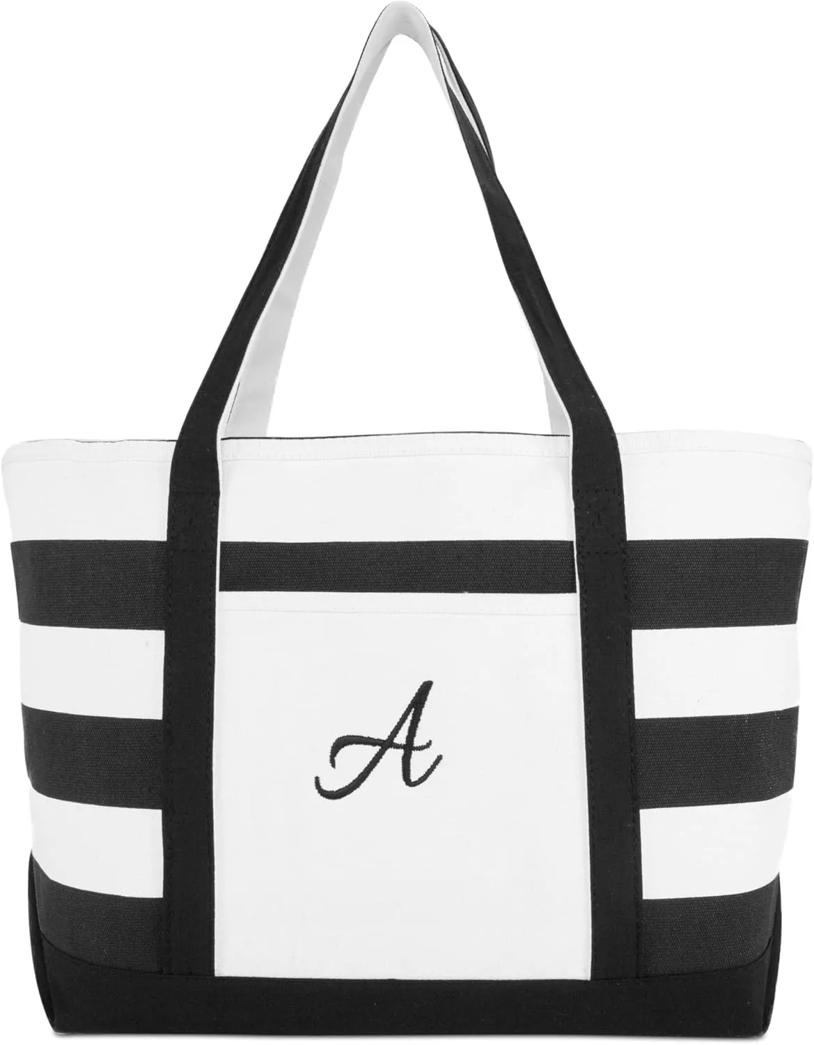 DALIX Striped Beach Bag Tote Bags Canvas Personalized Black Ballent Letter A - Z