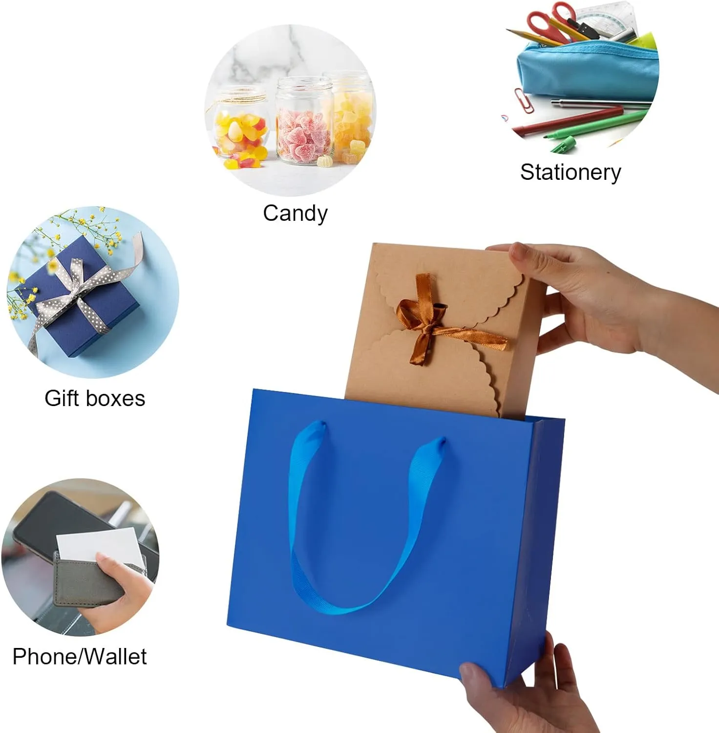 Dasofine Royal Blue Gift Bags - 20 Pcs Kraft Paper Gift Bags with Handles, 8.7" 3.9" 7.1", Navy Blue for Party, Wedding, Baby Shower