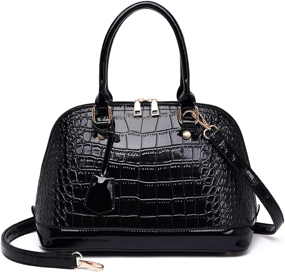 Dayfine Classic Dome Satchel Bags for Women Crocodile Pattern Faux Leather Crossbody Bags Top Handle Handbags Zipper Purse