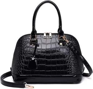 Dayfine Classic Dome Satchel Bags for Women Crocodile Pattern Faux Leather Crossbody Bags Top Handle Handbags Zipper Purse