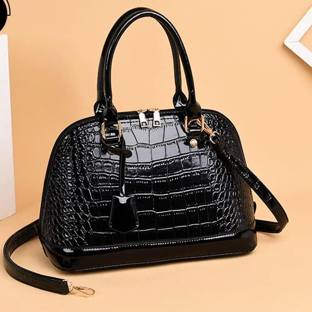 Dayfine Classic Dome Satchel Bags for Women Crocodile Pattern Faux Leather Crossbody Bags Top Handle Handbags Zipper Purse