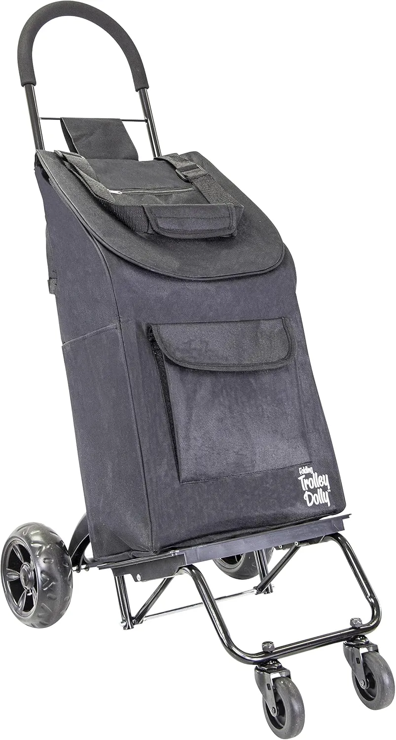 dbest products Trolley Dolly Rover with Bag, 4 Wheeled Grocery Shopping Cart Push Folding Utility Hand Truck Swivel Wheels Garden Lightweight Luggage Carrito de Compras Plegable
