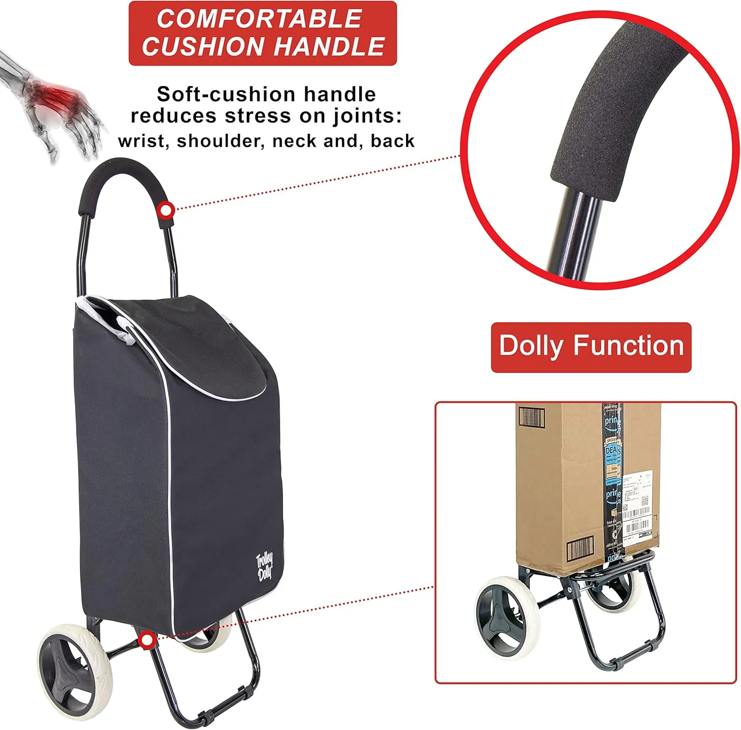 dbest products Trolley Dolly Sport Foldable Shopping cart for Groceries with Wheels and Removable Bag and Rolling Personal Handtruck Carrito de Compras con Ruedas, Black