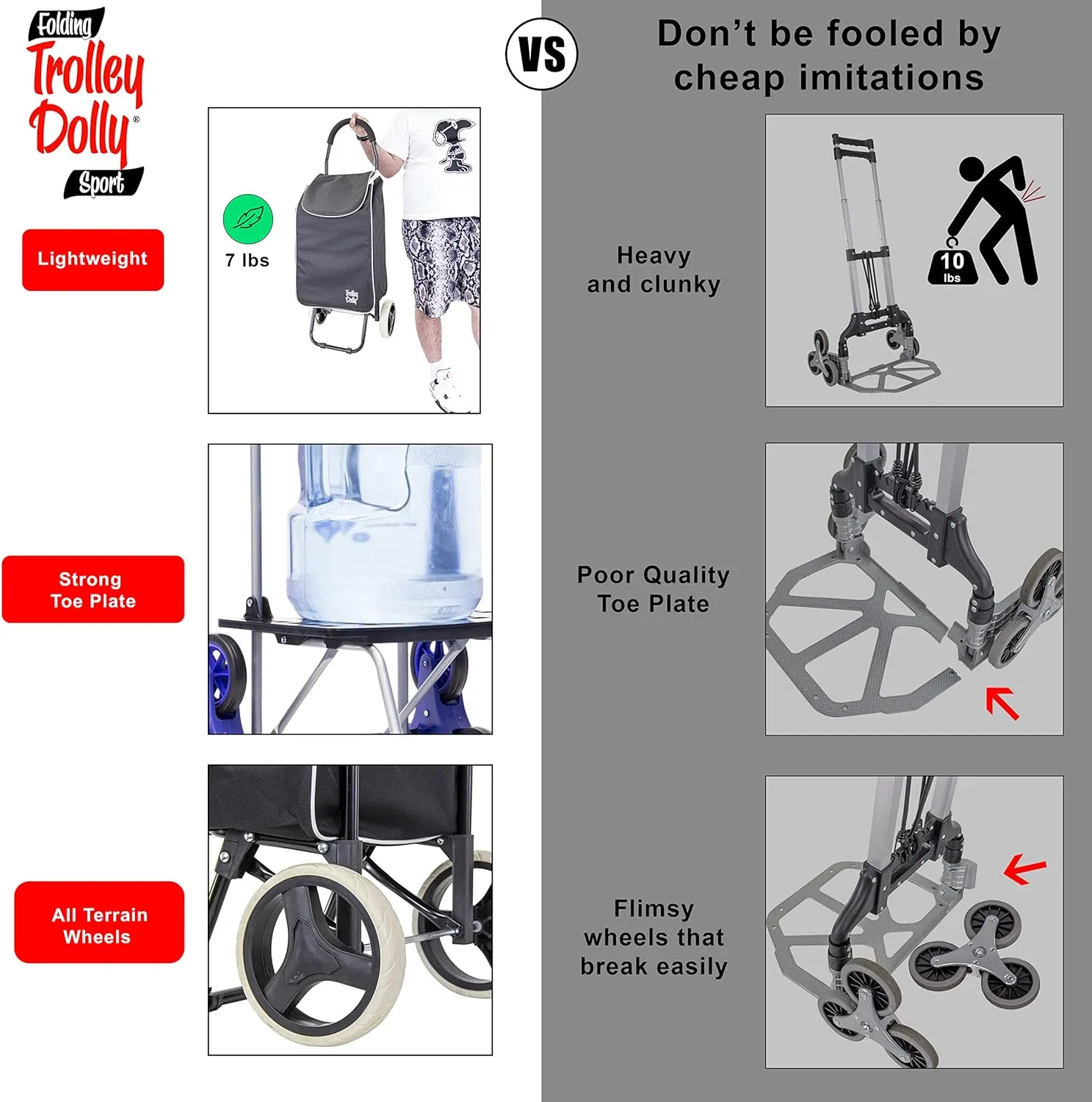 dbest products Trolley Dolly Sport Foldable Shopping cart for Groceries with Wheels and Removable Bag and Rolling Personal Handtruck Carrito de Compras con Ruedas, Black