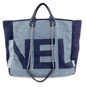 Deauville Shopping Tote Two-Way Raffia Navy Blue