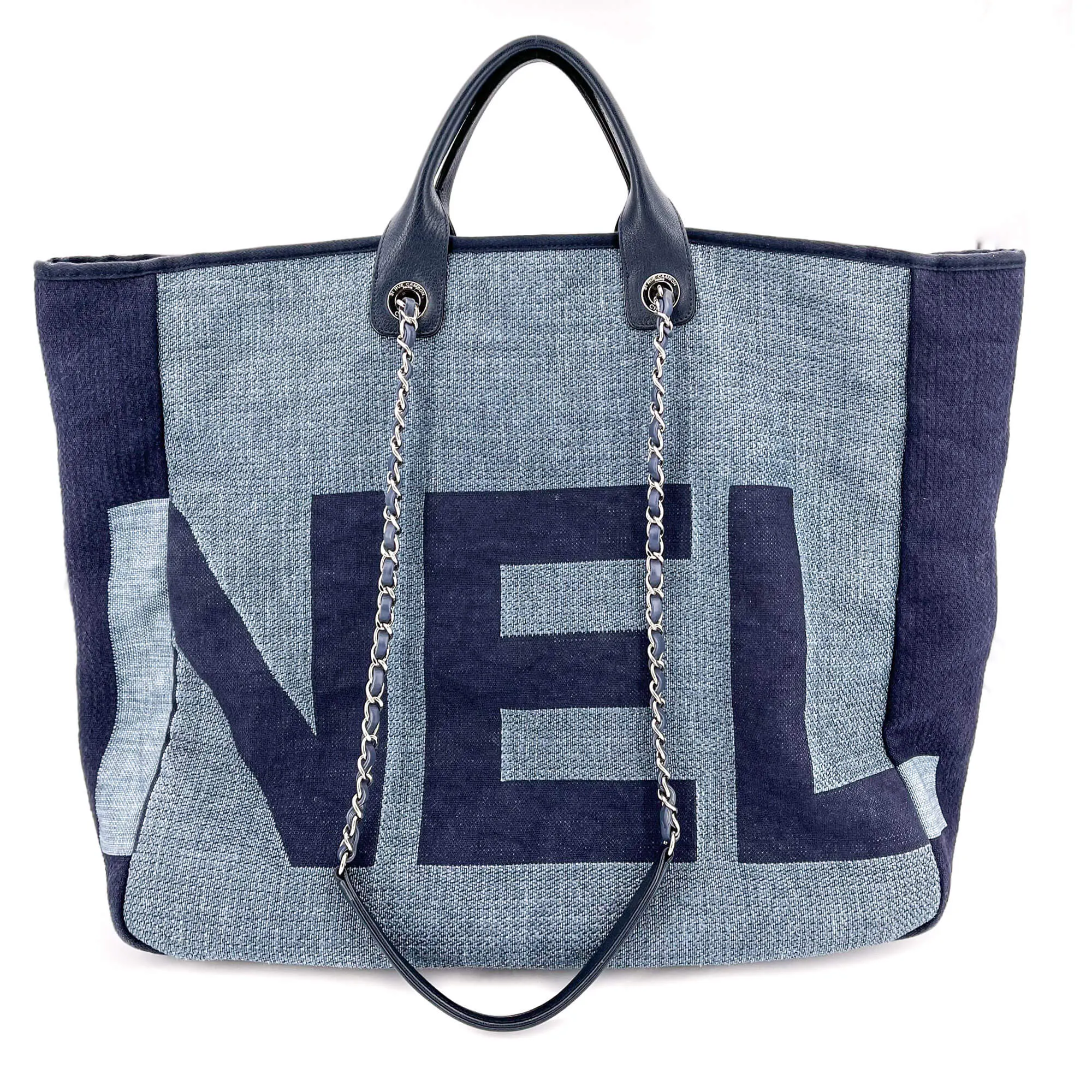 Deauville Shopping Tote Two-Way Raffia Navy Blue