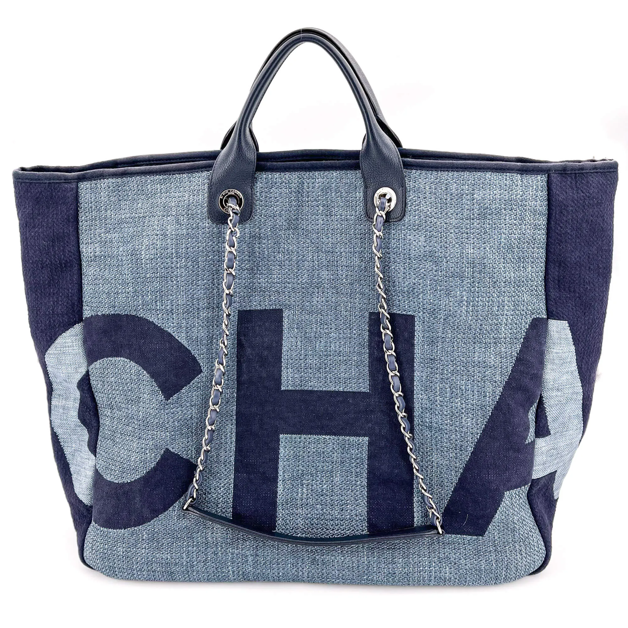 Deauville Shopping Tote Two-Way Raffia Navy Blue