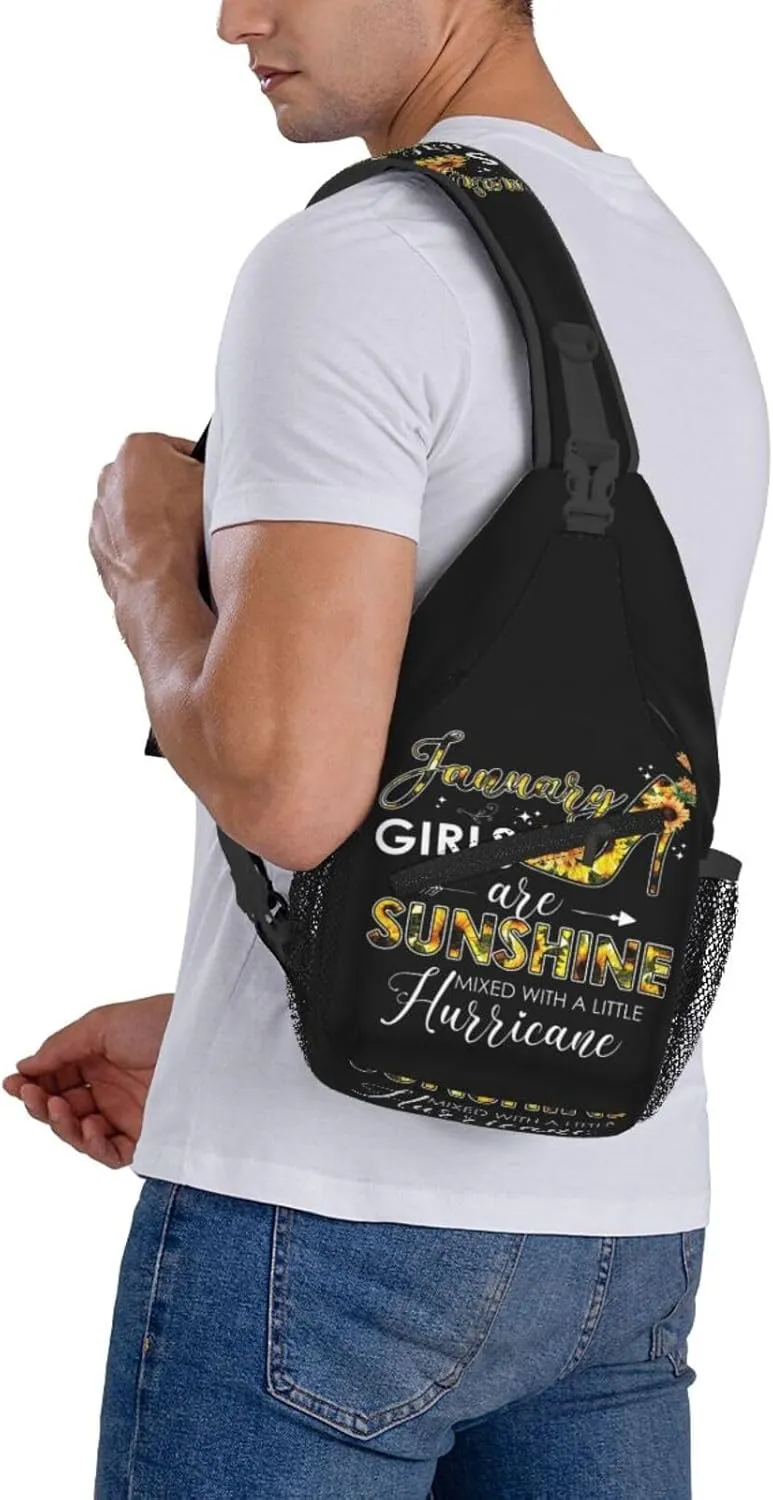 December Womens Are Sunshine Mixed With A Little Hurricane Crossbody Bag Cross Chest Bag Adjustable Sling Backpack Sports Gym Shoulder Bags Travel Cycling Daypack Diagonally Casual Rucksack