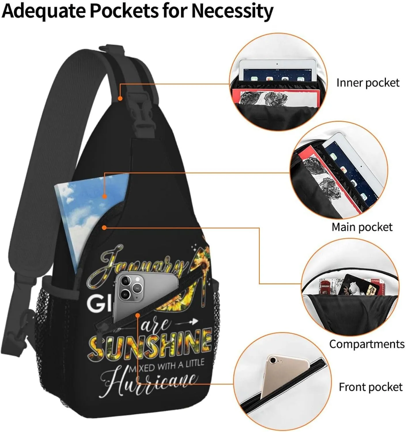 December Womens Are Sunshine Mixed With A Little Hurricane Crossbody Bag Cross Chest Bag Adjustable Sling Backpack Sports Gym Shoulder Bags Travel Cycling Daypack Diagonally Casual Rucksack