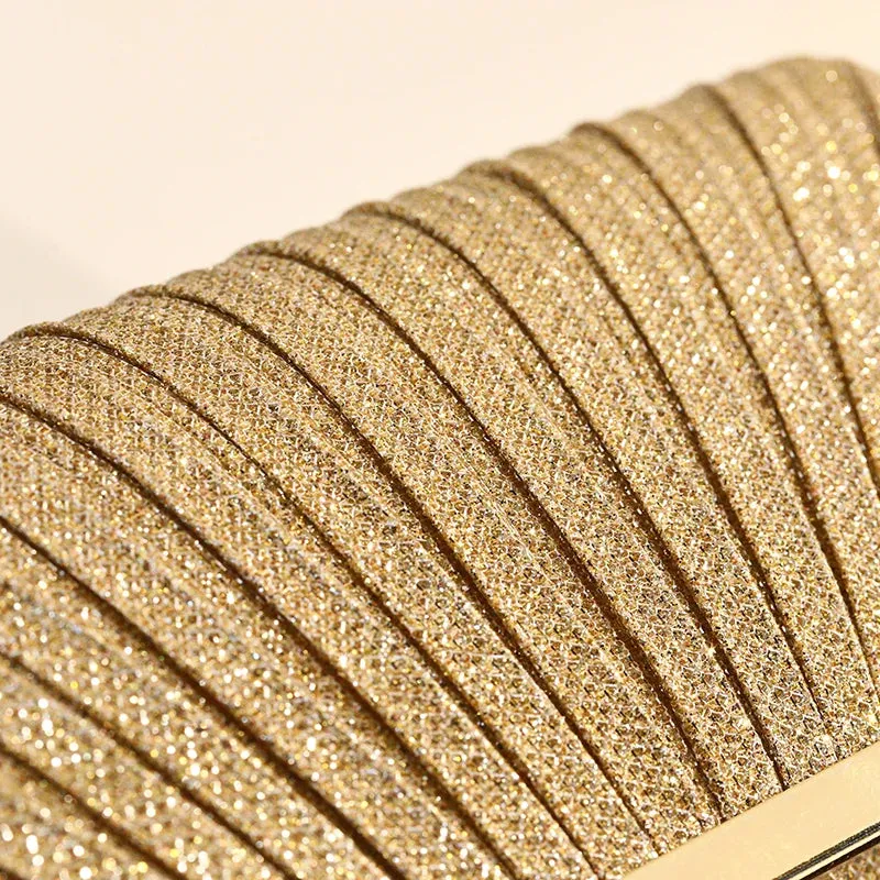 Decorative sequin pleated dinner bag Pop metal chain shoulder bag Wedding party storage bag Premium banquet evening dress bag