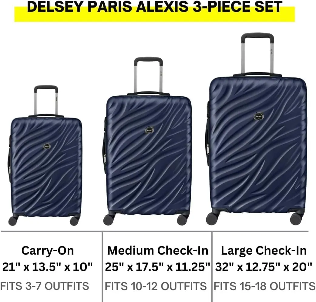 DELSEY PARIS Alexis Durable Luggage Set, Expandable & Lightweight 4-Wheel Spinners, Easy Grip handles for Smooth Journeys, TSA-Lock Incorporated, Men and Women, Navy, 3-Piece Set (21"/25"/29")