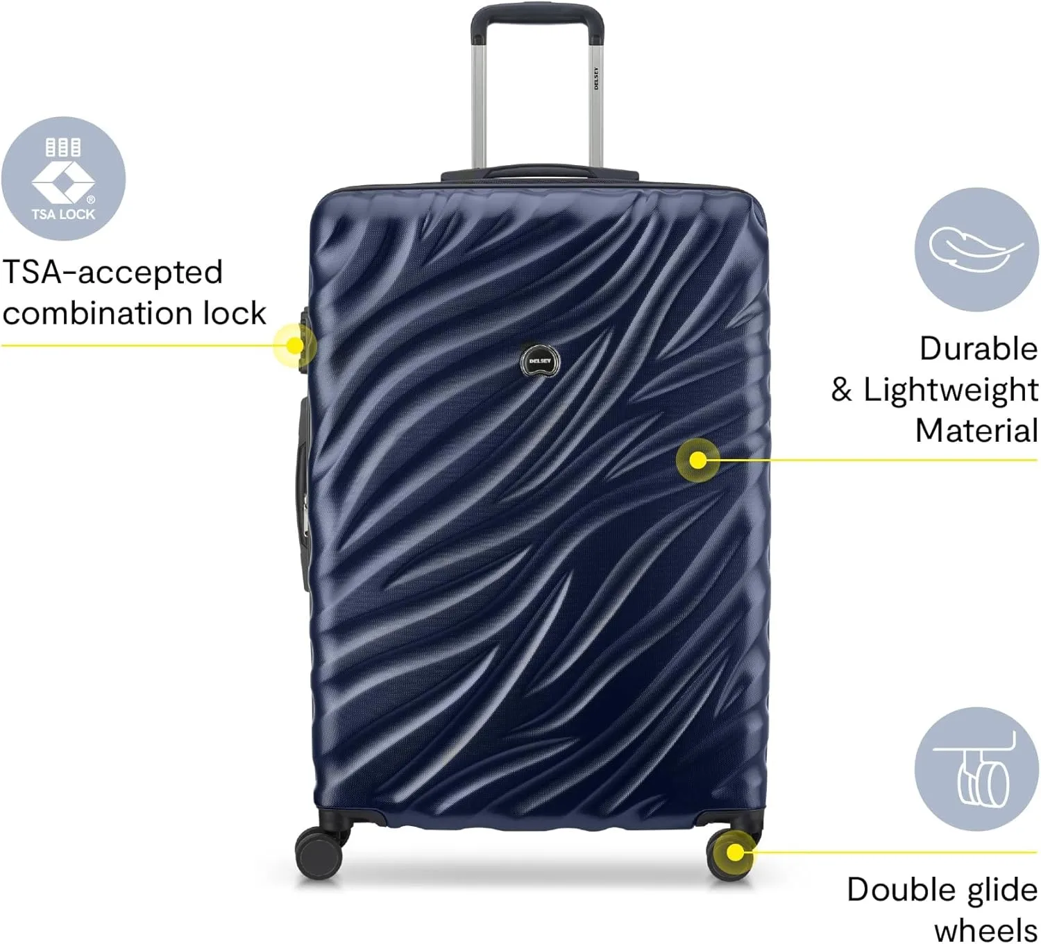 DELSEY PARIS Alexis Durable Luggage Set, Expandable & Lightweight 4-Wheel Spinners, Easy Grip handles for Smooth Journeys, TSA-Lock Incorporated, Men and Women, Navy, 3-Piece Set (21"/25"/29")