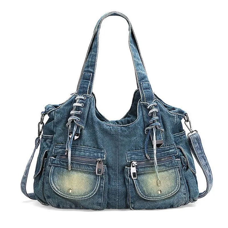 Denim & Black Crossbody Shoulder Bag