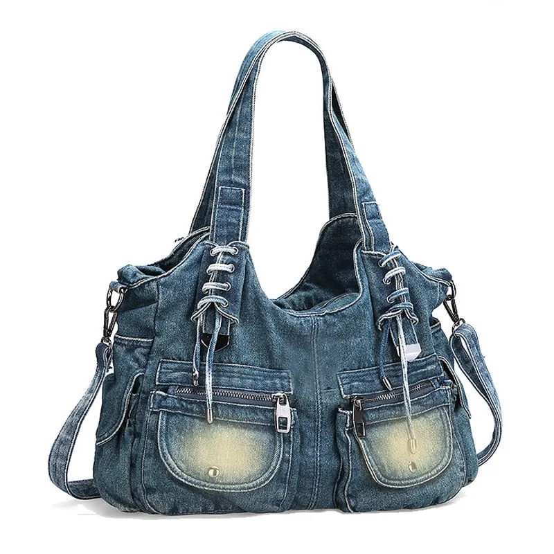 Denim & Black Crossbody Shoulder Bag