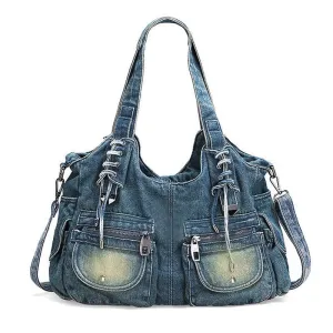 Denim & Black Crossbody Shoulder Bag