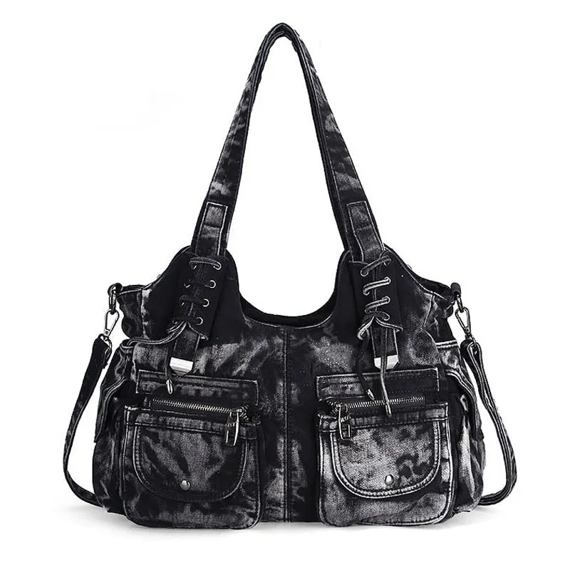 Denim & Black Crossbody Shoulder Bag