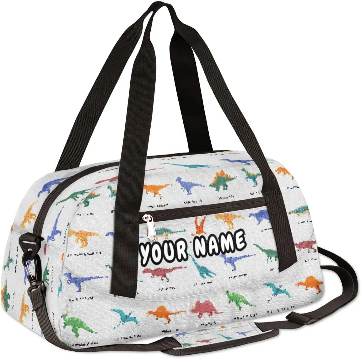 Dinosaur Set Pattern Personalized Kids Duffel Bag for Girls Boys, Dinosaur Debris Custom Dance Bag Overnight Small Duffel Bag Carry On Weekend Sports Travel Bag for School Practice Gymnastics Ballet
