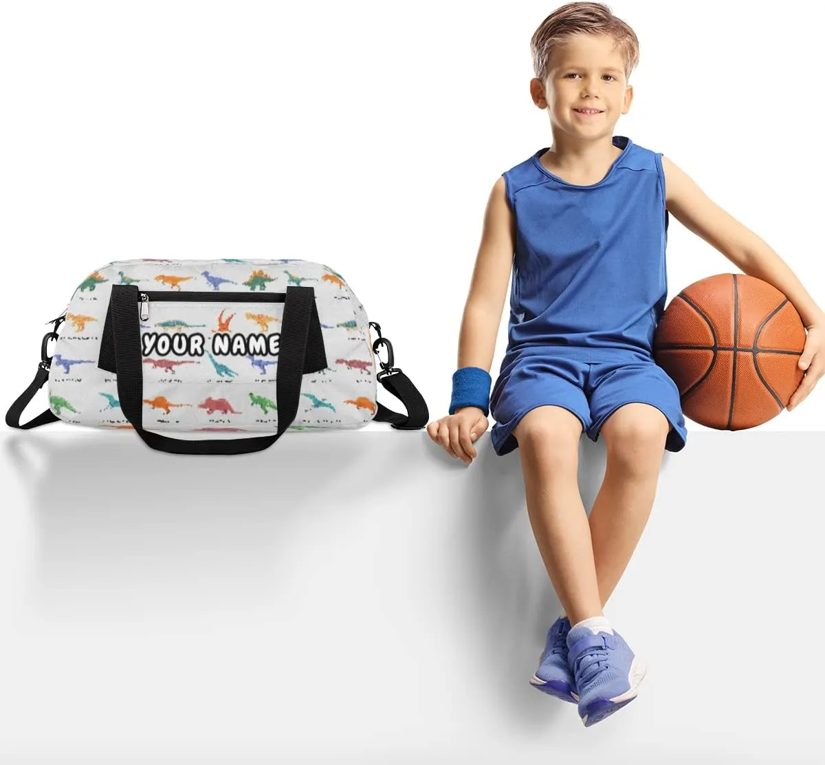 Dinosaur Set Pattern Personalized Kids Duffel Bag for Girls Boys, Dinosaur Debris Custom Dance Bag Overnight Small Duffel Bag Carry On Weekend Sports Travel Bag for School Practice Gymnastics Ballet