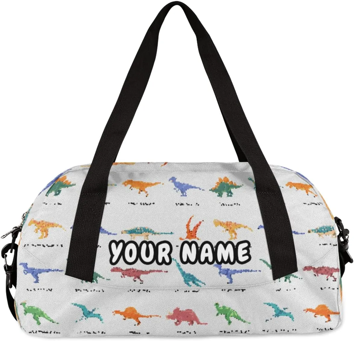 Dinosaur Set Pattern Personalized Kids Duffel Bag for Girls Boys, Dinosaur Debris Custom Dance Bag Overnight Small Duffel Bag Carry On Weekend Sports Travel Bag for School Practice Gymnastics Ballet