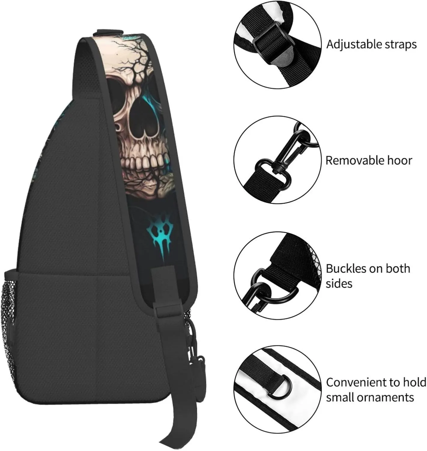 Dog Paw Sling Bag for Women Men Chicken Crossbody Bags Sunflower Chest Bag Gothic Skull Daypack Shoulder Bag Backpack (gothic skull)