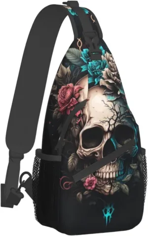 Dog Paw Sling Bag for Women Men Chicken Crossbody Bags Sunflower Chest Bag Gothic Skull Daypack Shoulder Bag Backpack (gothic skull)