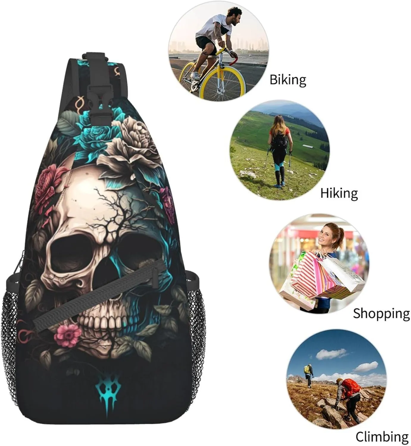 Dog Paw Sling Bag for Women Men Chicken Crossbody Bags Sunflower Chest Bag Gothic Skull Daypack Shoulder Bag Backpack (gothic skull)