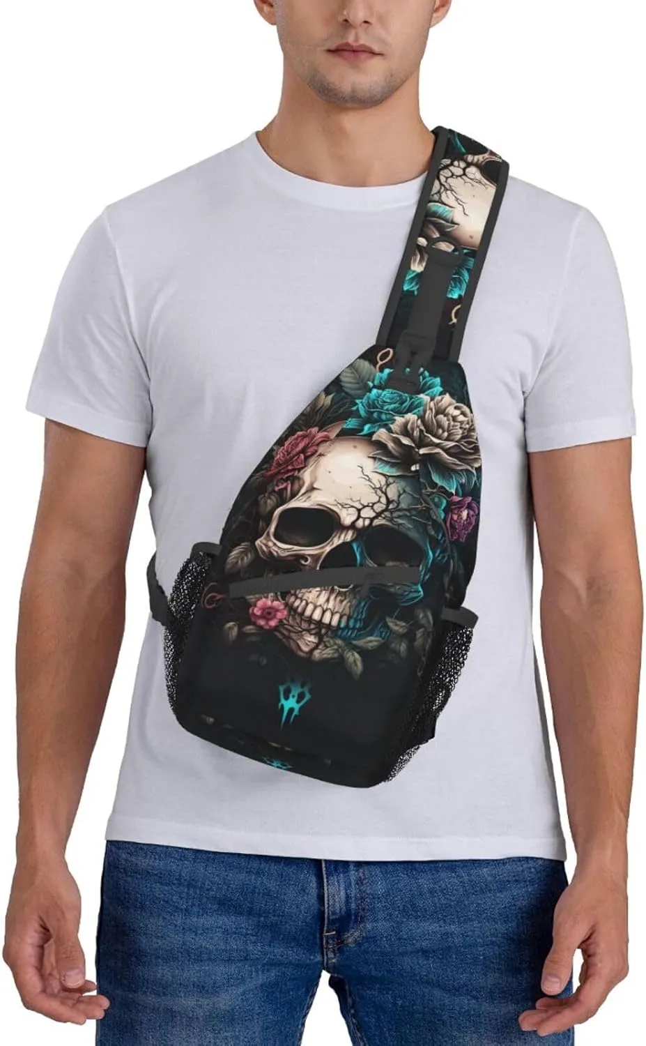 Dog Paw Sling Bag for Women Men Chicken Crossbody Bags Sunflower Chest Bag Gothic Skull Daypack Shoulder Bag Backpack (gothic skull)