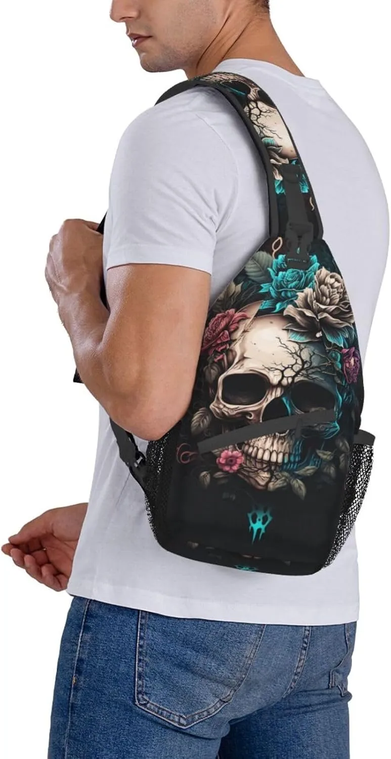 Dog Paw Sling Bag for Women Men Chicken Crossbody Bags Sunflower Chest Bag Gothic Skull Daypack Shoulder Bag Backpack (gothic skull)