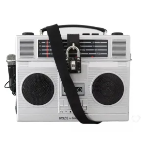 Dolce & Gabbana Silver Retro Radio Boombox Limited Edition Handmade Wood Bag