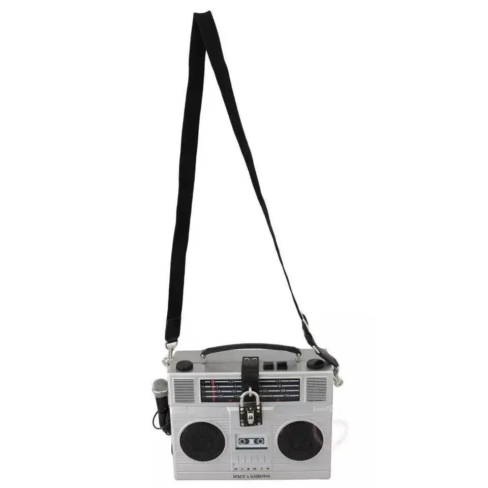 Dolce & Gabbana Silver Retro Radio Boombox Limited Edition Handmade Wood Bag